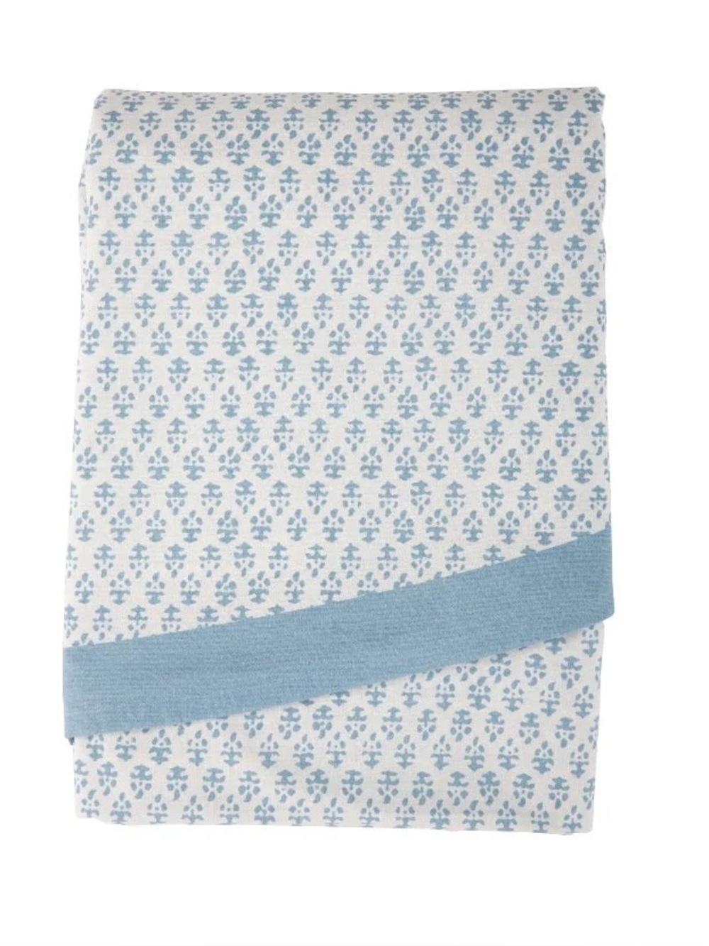 AMANDA LINDROTH Tablecloth Block Print Blue & White Batik Linen 86” Round NEW